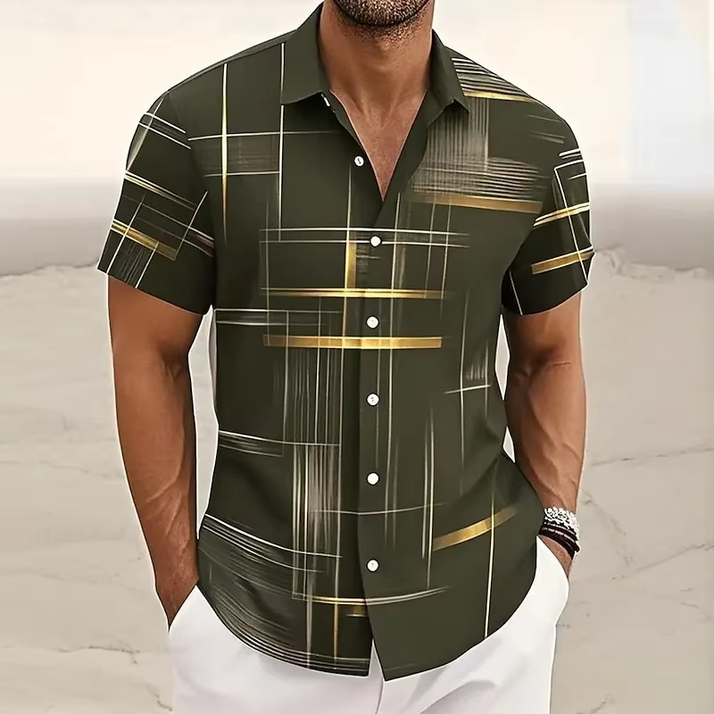 Line-Print Short Sleeve Shirt, Men's Modern Fit