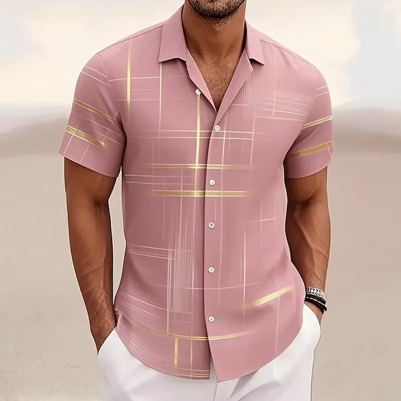 Line-Print Short Sleeve Shirt, Men's Modern Fit