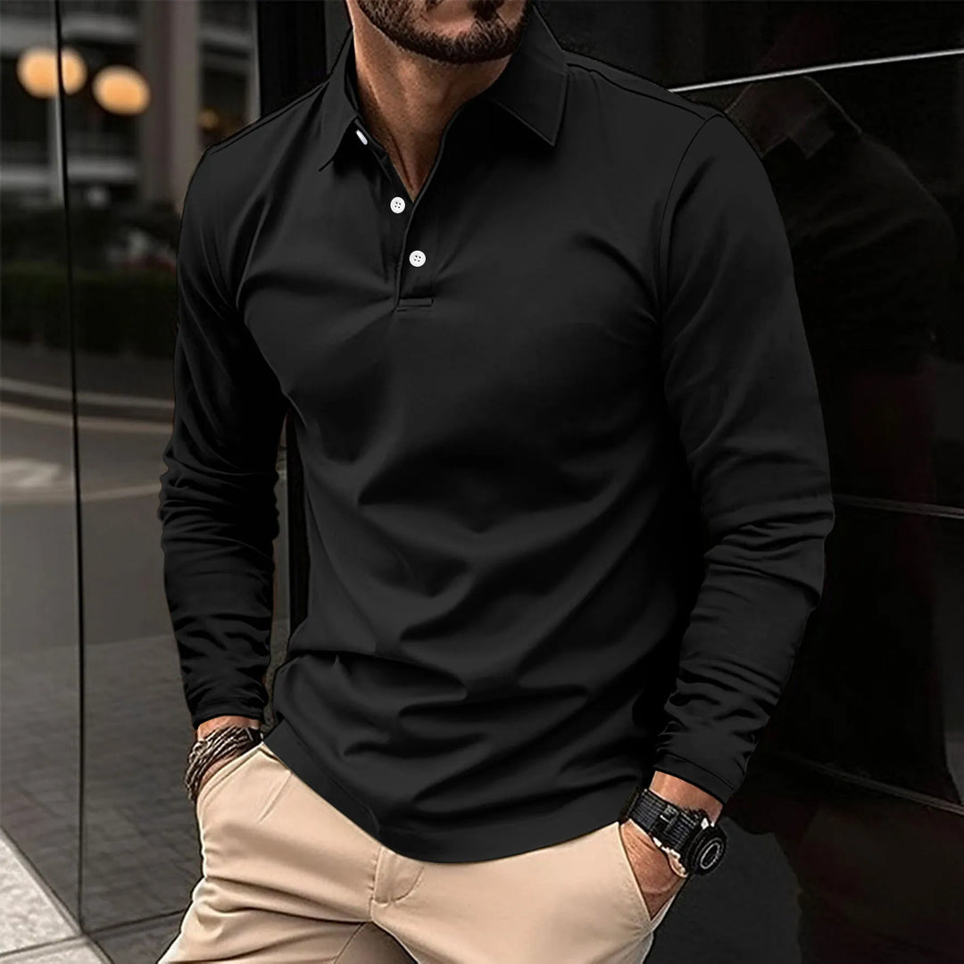 Smart Casual Long-Sleeved Polo for Men, Plus Size