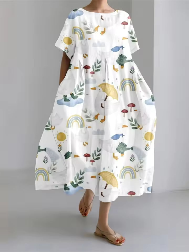 Elegant Loose Round Neck Dress for Women, Plus Size