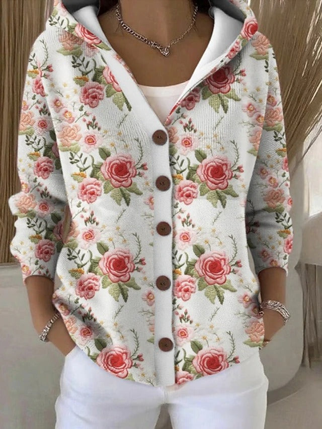 Elegant Button Hooded Sweater for Women, Plus Size