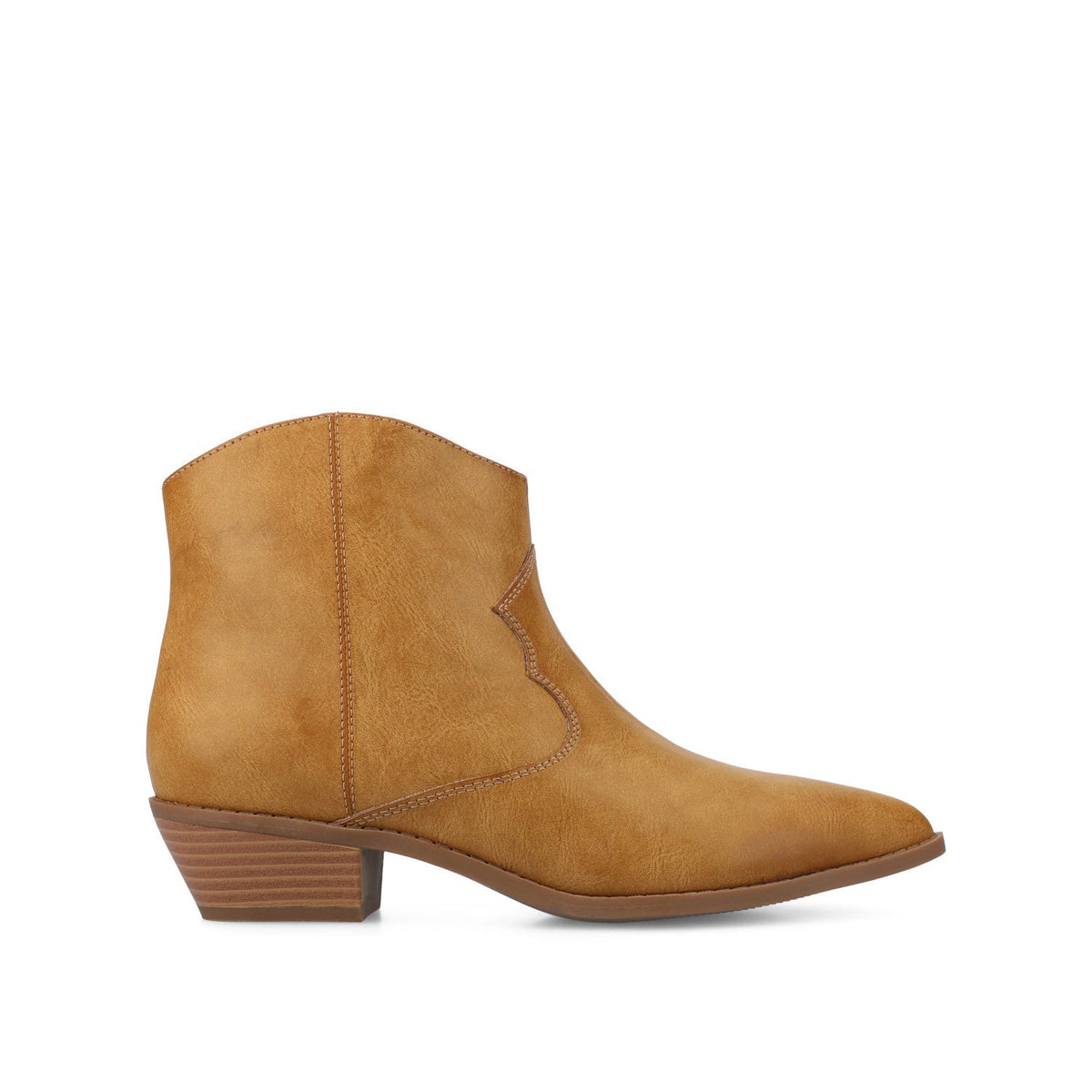 Women's Faux Leather Pull-On Western Ankle Boots – Tan