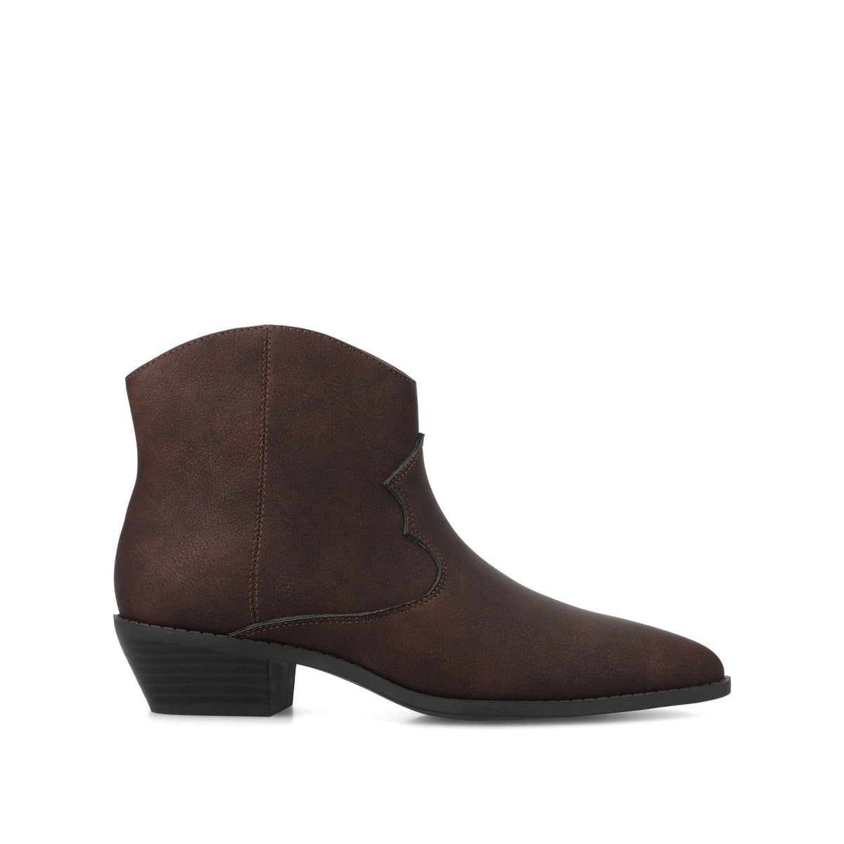 Women's Faux Leather Pull-On Western Ankle Boots – Brown