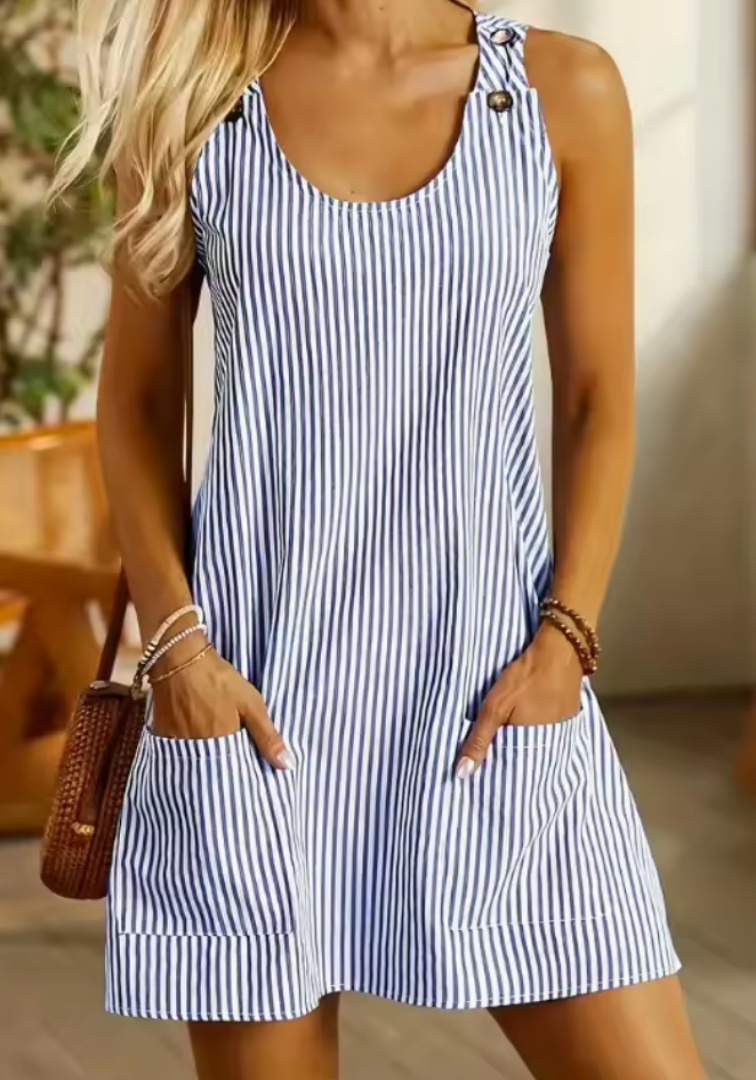 Casual Striped Round Neck Dress for Women