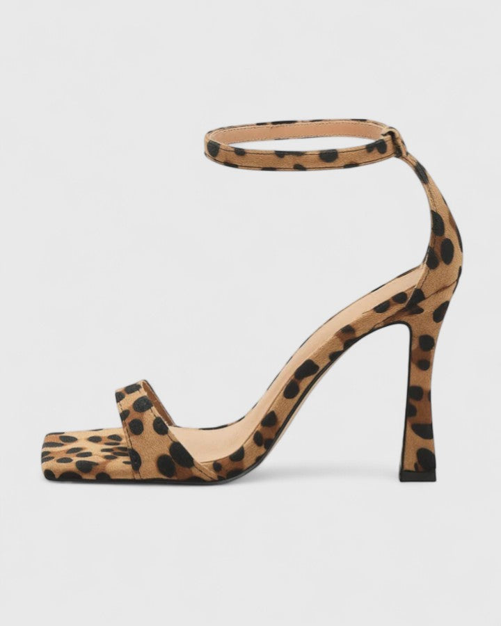 Leopard Ankle Strap Heels for Women, Elegant Style