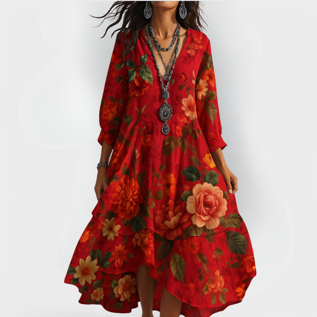 Boho V-Neck Summer Dress for Women, Vintage Style
