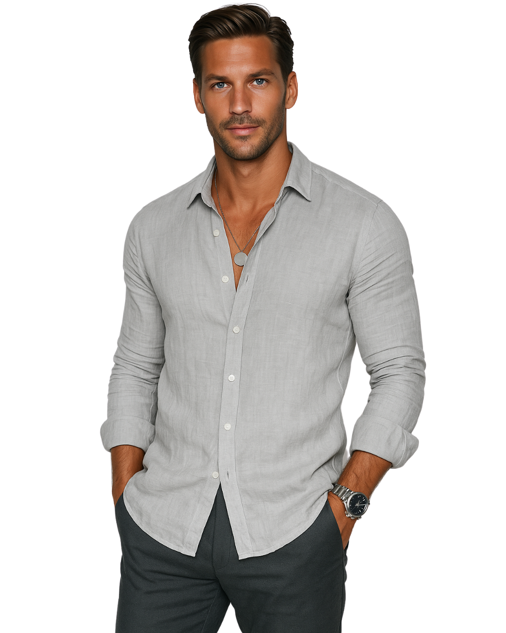 Casual Summer Long Sleeve Shirt for Men, Plus Size