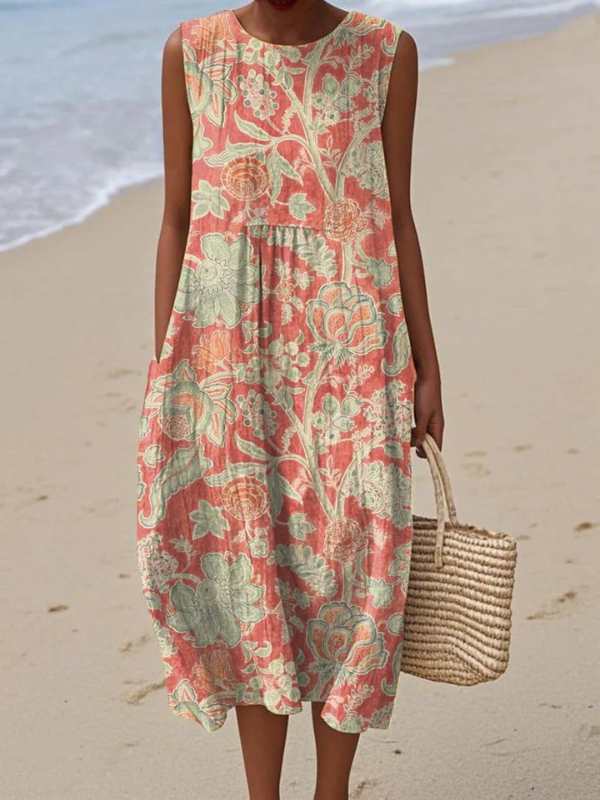 Ladies Classic Floral Mid Sleeve Midi Dress