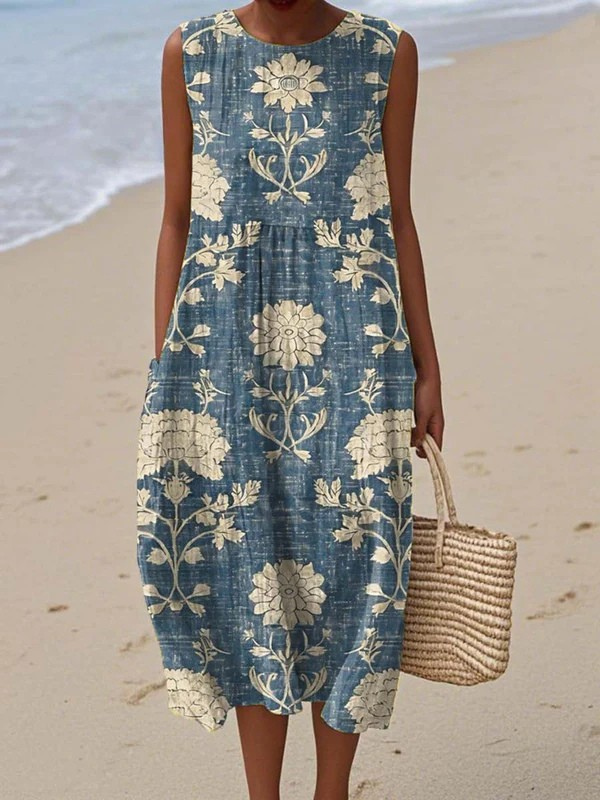 Classic Boho Sleeveless Midi Dress for Women