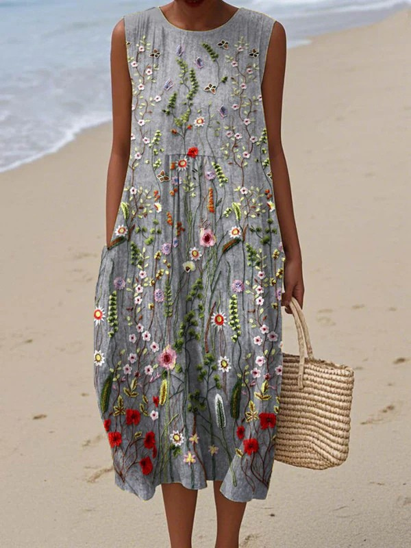 Wildflower Sleeveless Midi Dress for Women, Classic Style