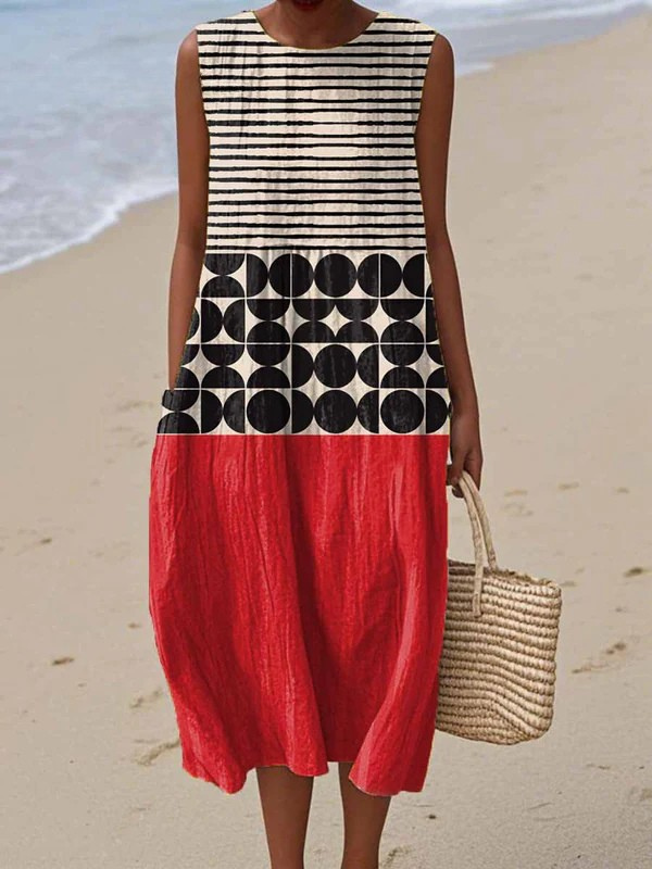 Multicolor Stylish Color Block Midi Dress for Women