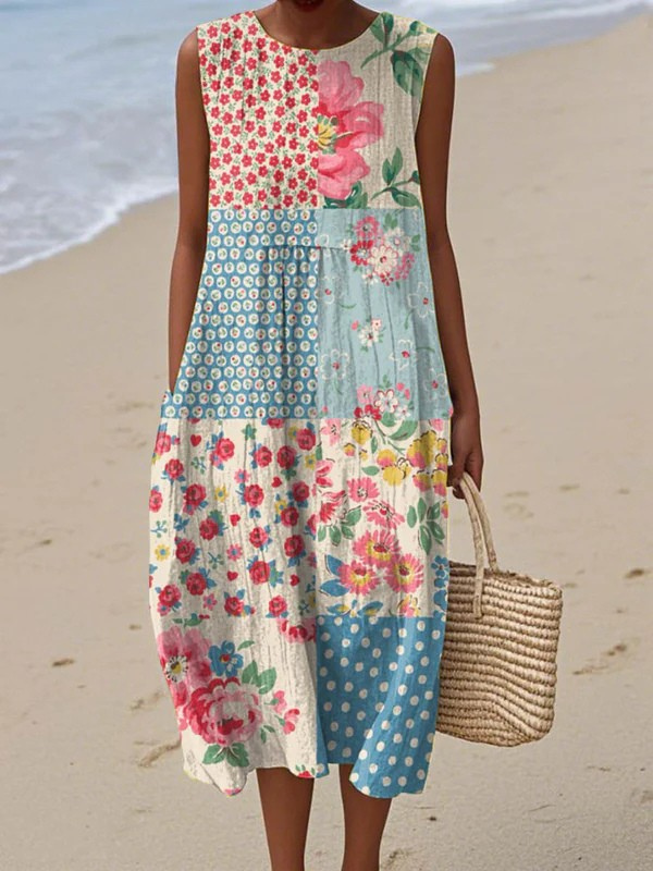 Stylish Patchwork Midi Dress for Women, Plus Size
