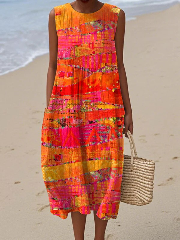 Sunset Sleeveless Midi Dress for Women, Stylish Style