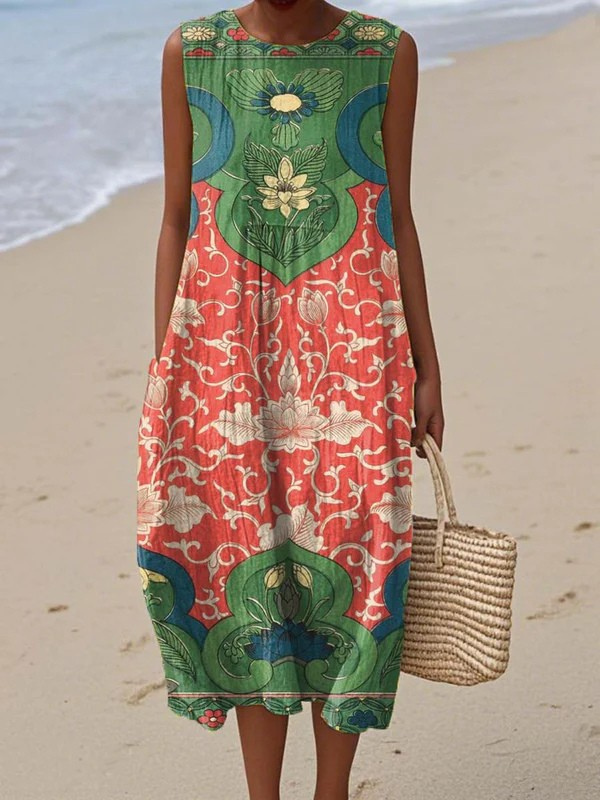 Multicolor Classic Bohemian Sleeveless Midi Dress for Women