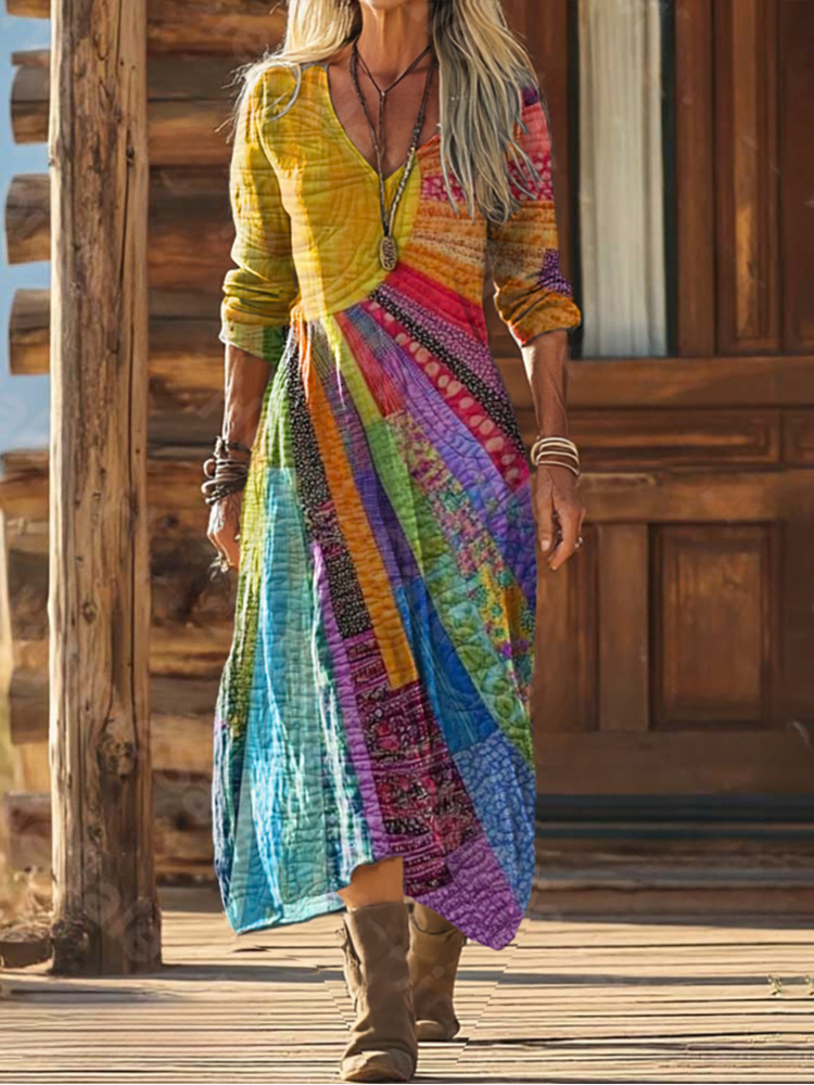 Bohemian Sun Design Dress, Women's Elegant Fit