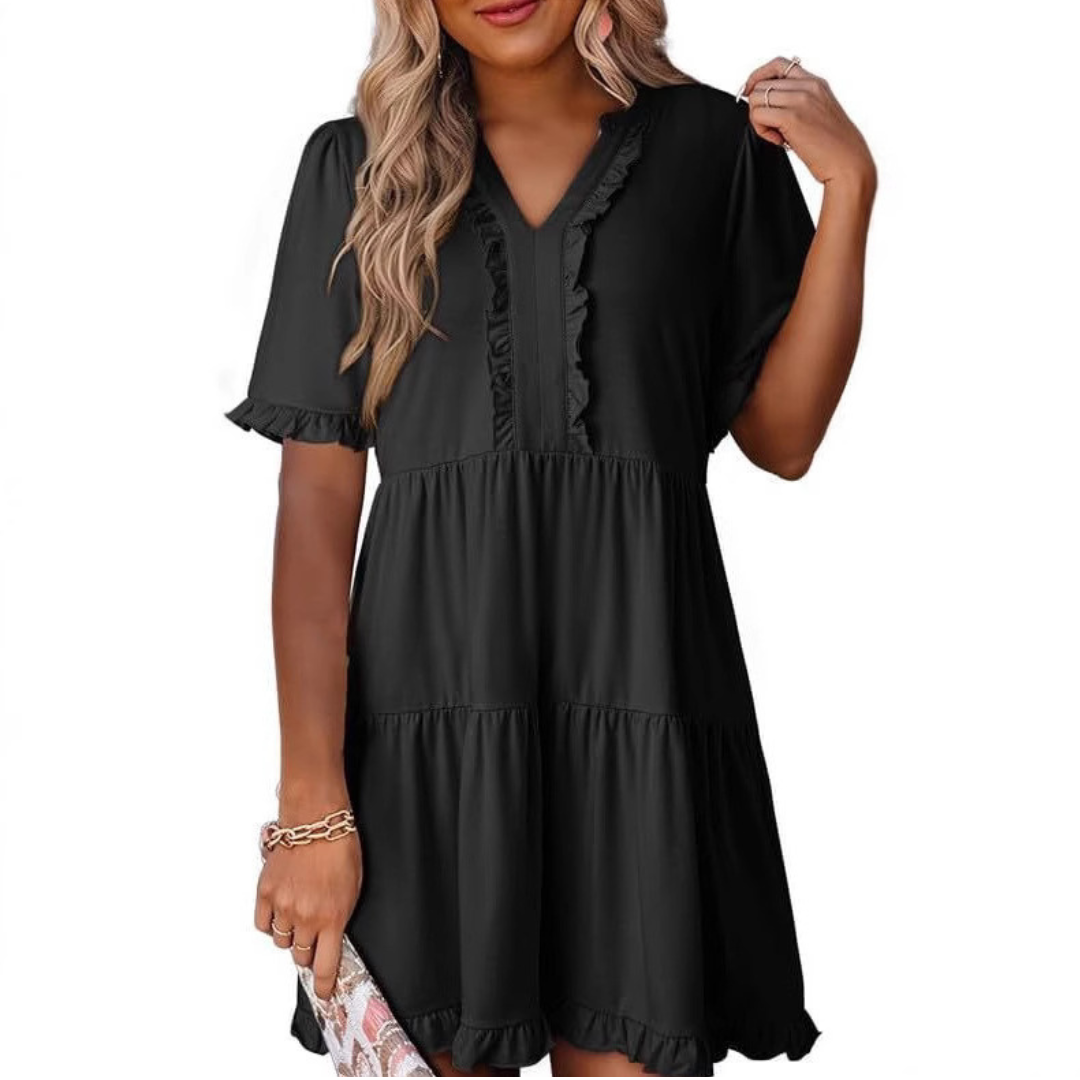 V-Neck Mini Dress for Women, Casual Style