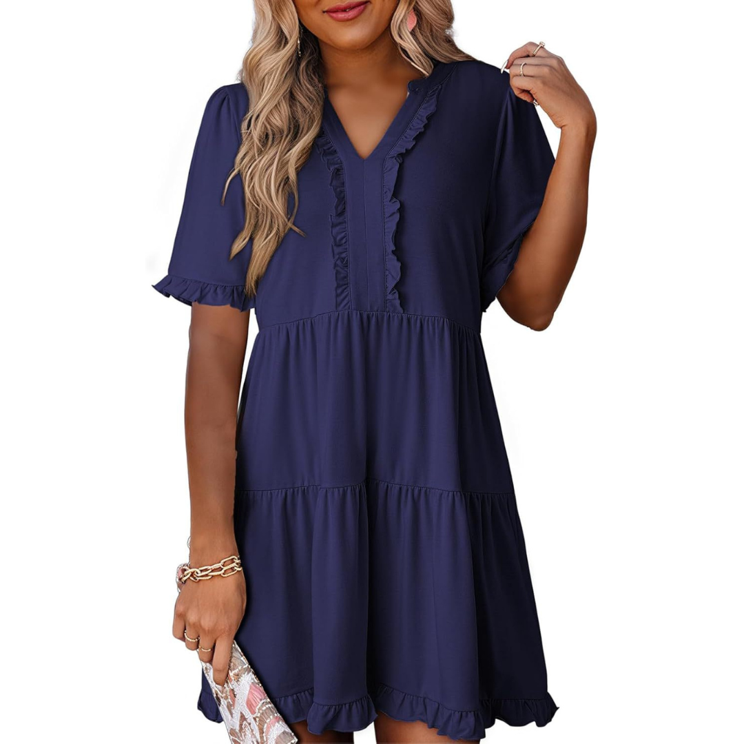 V-Neck Mini Dress for Women, Casual Style