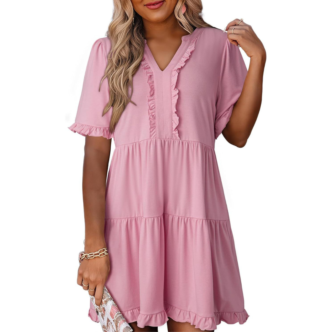 V-Neck Mini Dress for Women, Casual Style