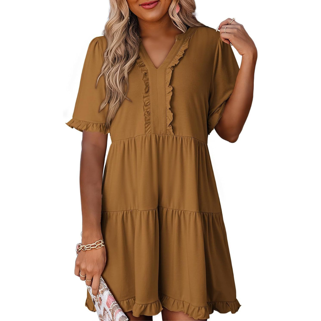 V-Neck Mini Dress for Women, Casual Style