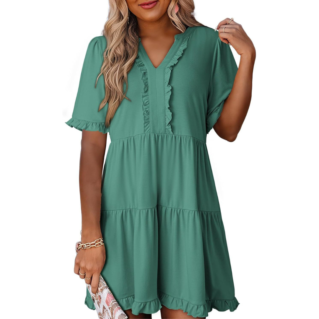 V-Neck Mini Dress for Women, Casual Style
