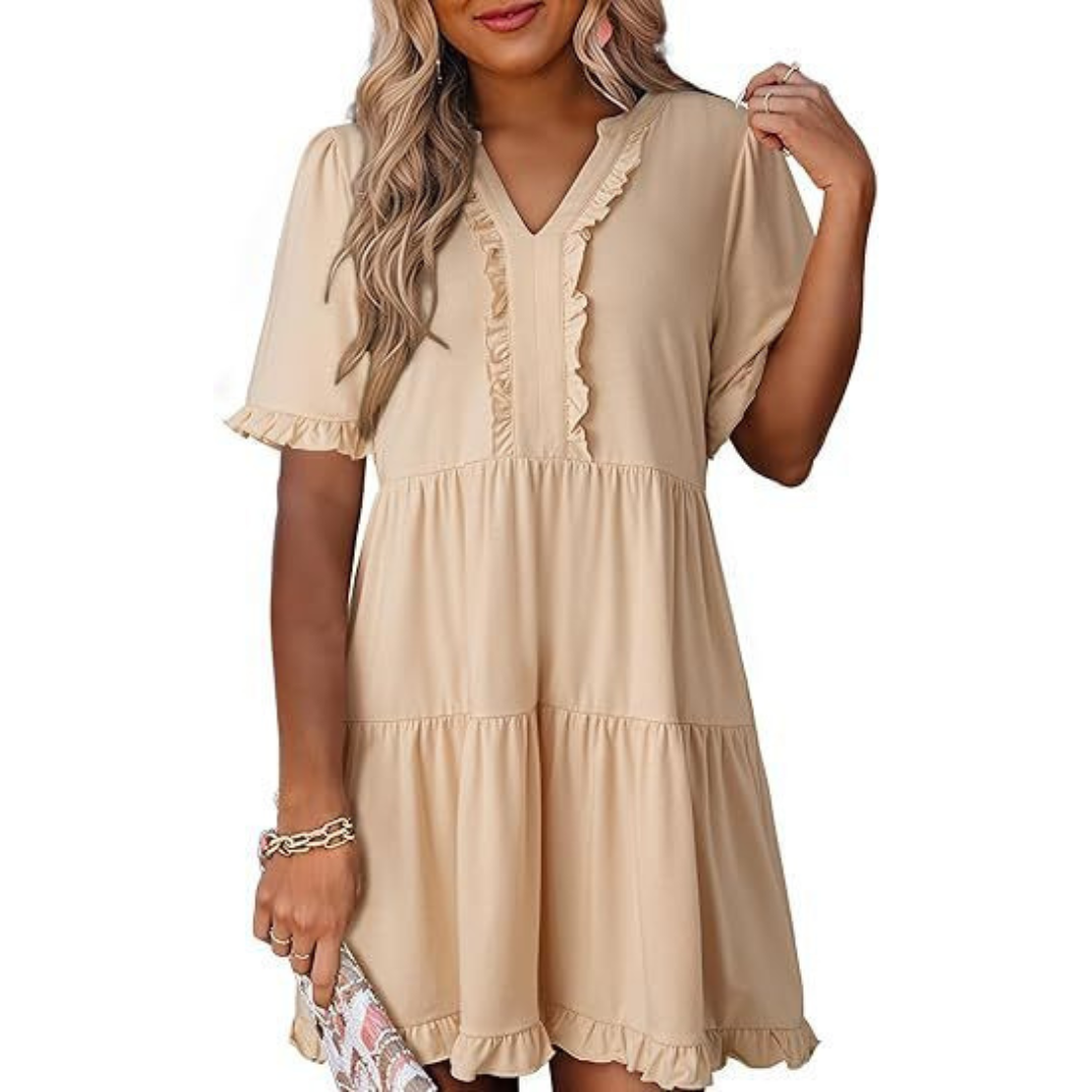 V-Neck Mini Dress for Women, Casual Style