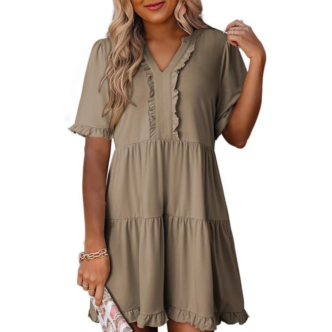 V-Neck Mini Dress for Women, Casual Style
