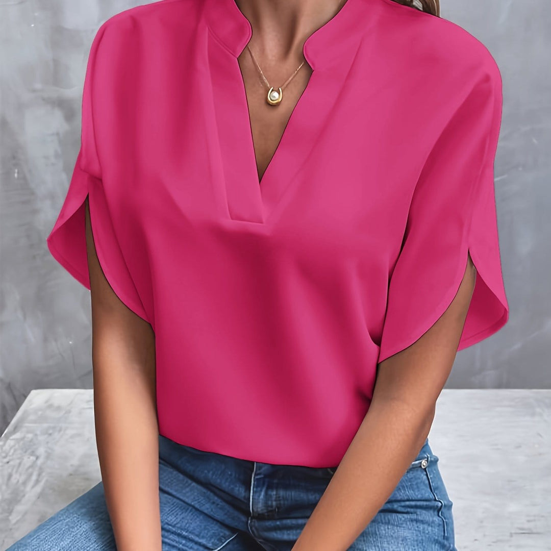 Draped V-Neck Blouse for Women, Elegant Style