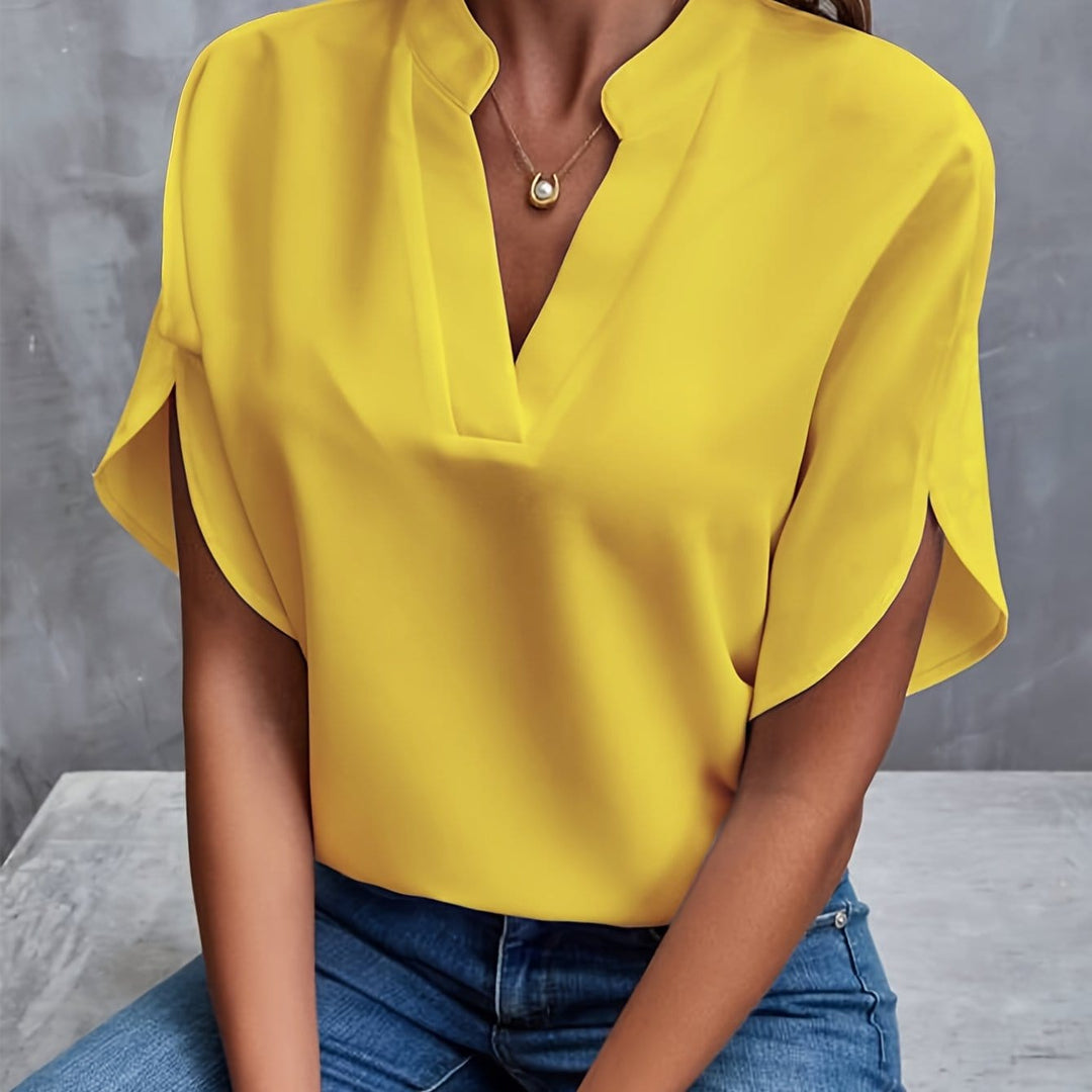 Draped V-Neck Blouse for Women, Elegant Style