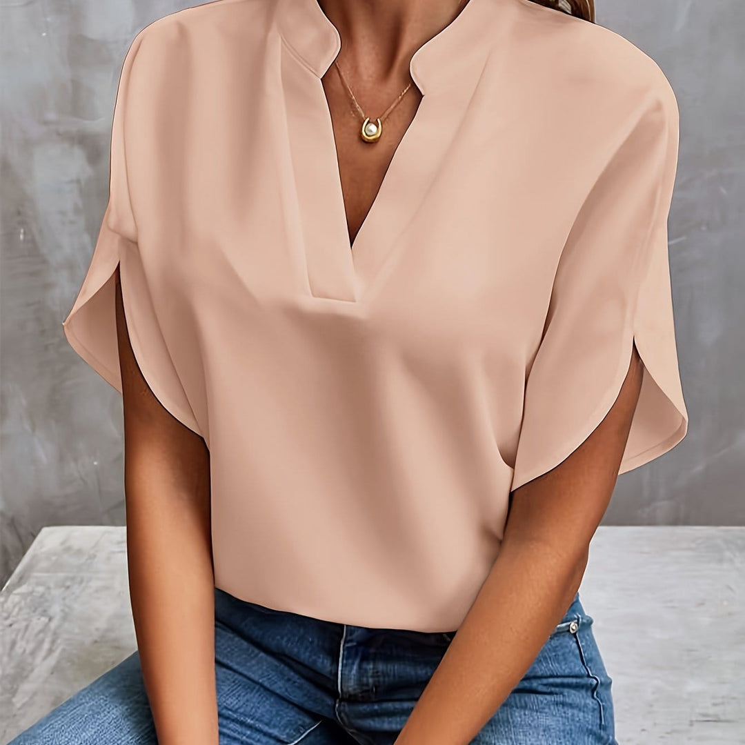 Draped V-Neck Blouse for Women, Elegant Style