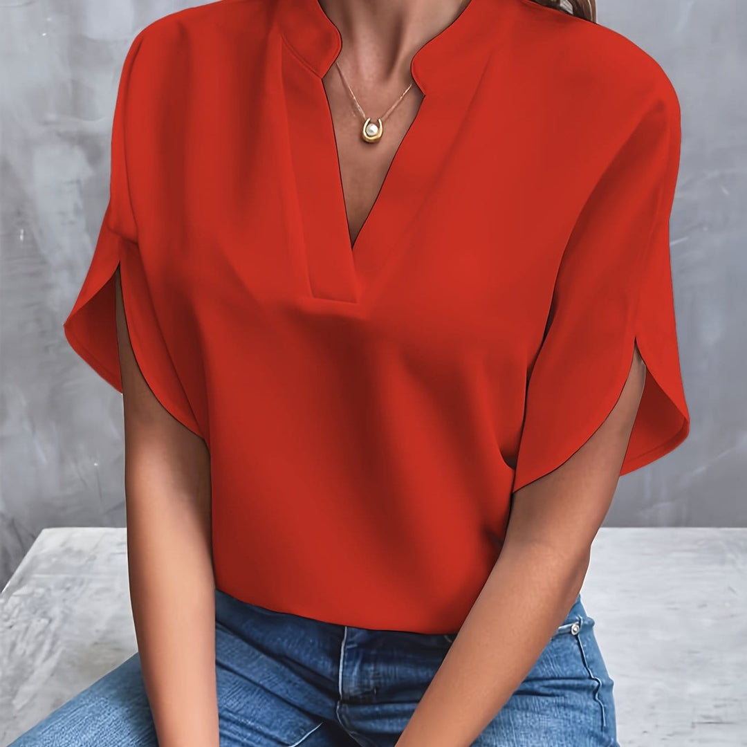 Draped V-Neck Blouse for Women, Elegant Style