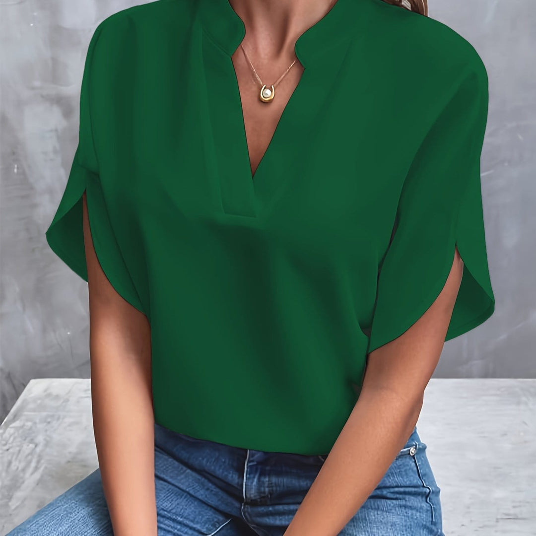 Draped V-Neck Blouse for Women, Elegant Style