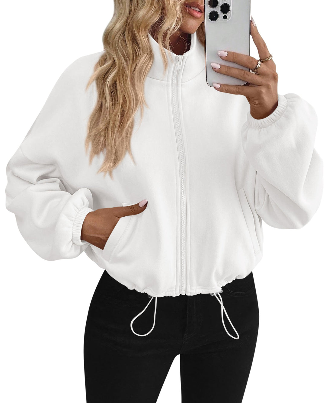 Women's Cropped Oversized Fleece Zip-Up Sweatshirt