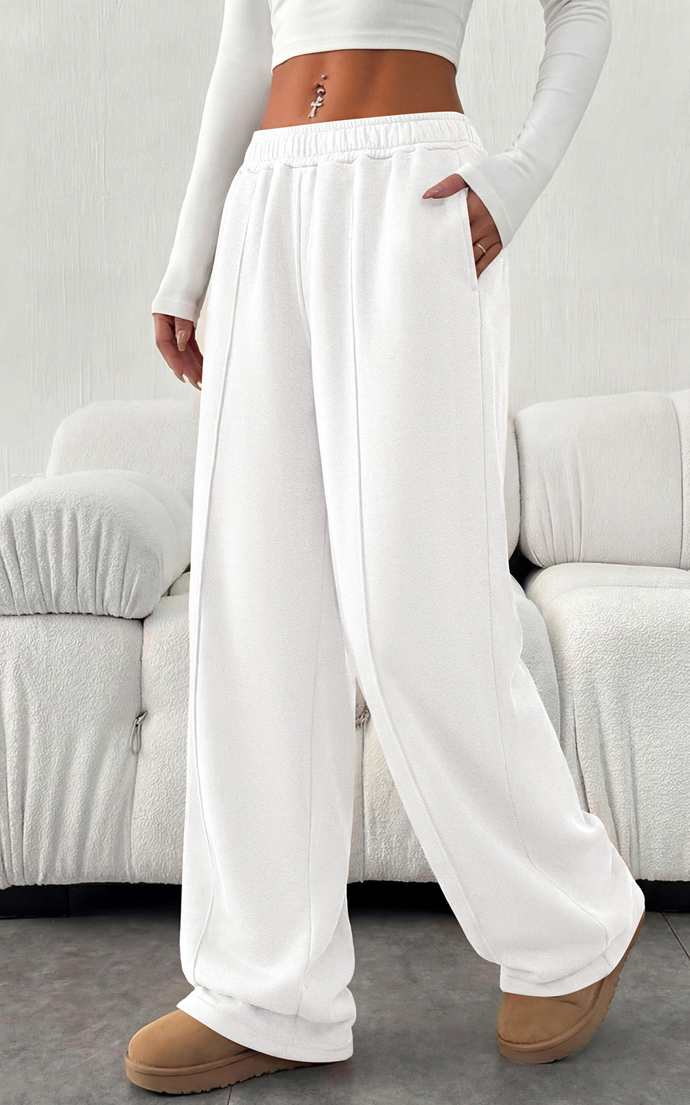 Women's Wide-Leg Cotton Sweatpants with Pockets – Relaxed Fit