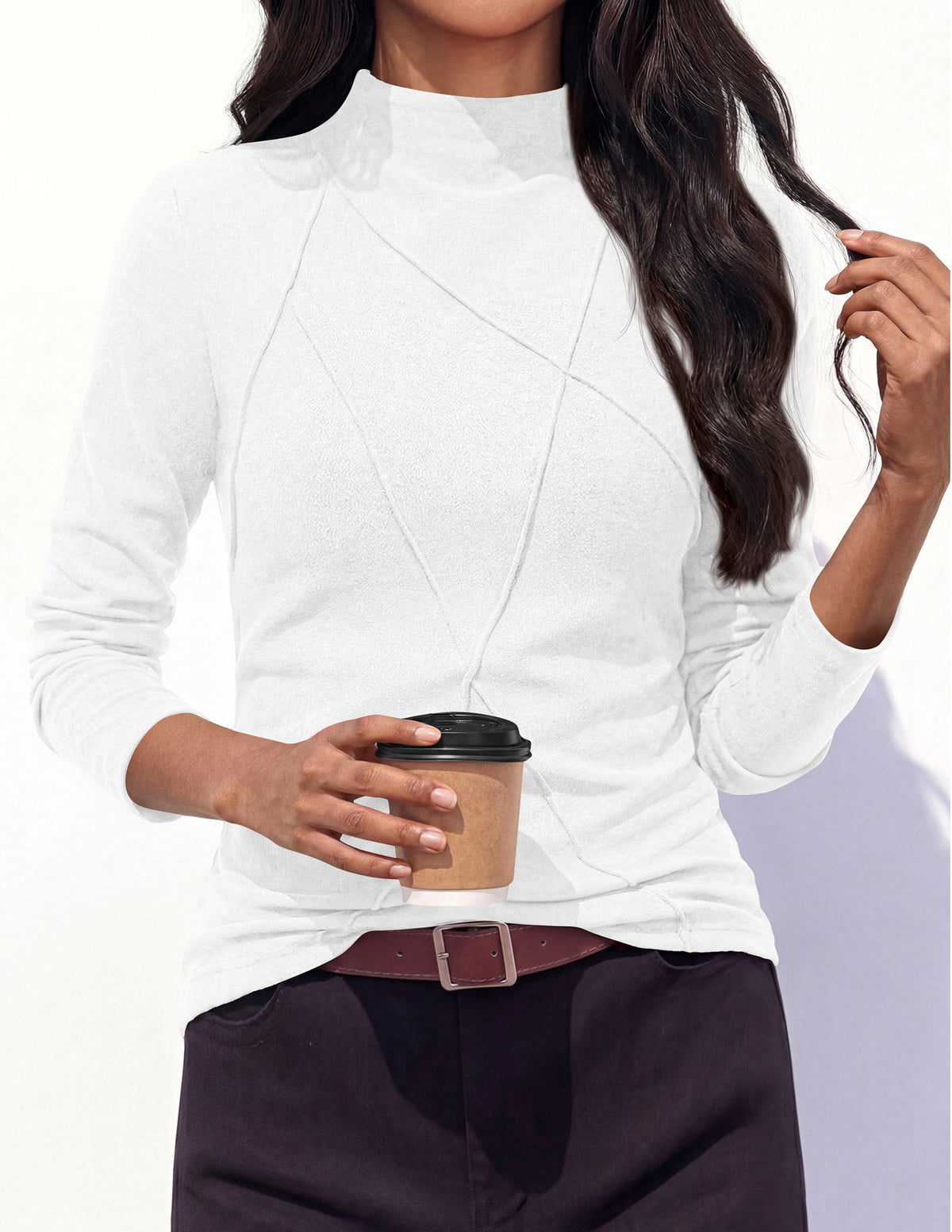 Women's Knit Long Sleeve Fitted Geometric Tunic Top – detail