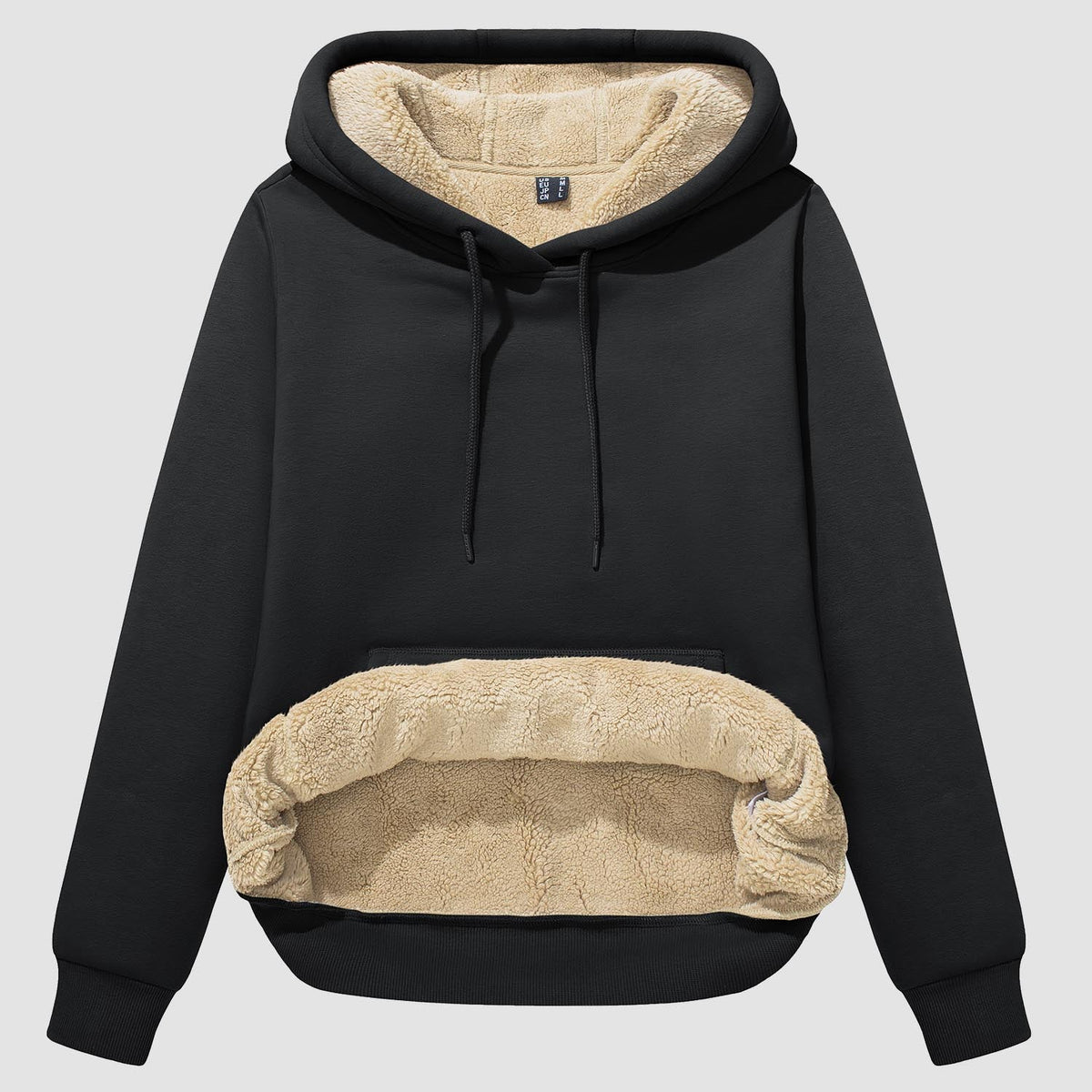 Women's Sherpa Pocketed Lined Hoodie – Black