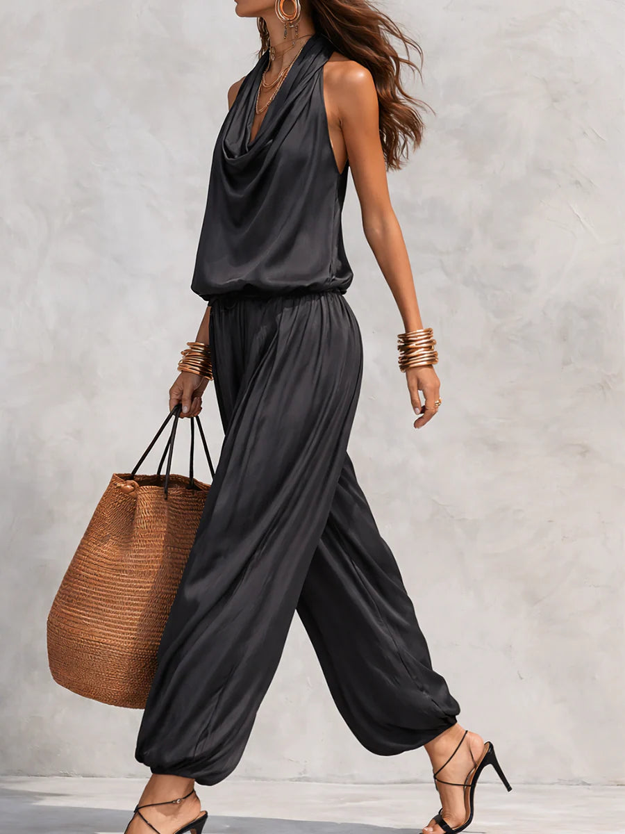 Black Draped Sleeveless Set for Women
