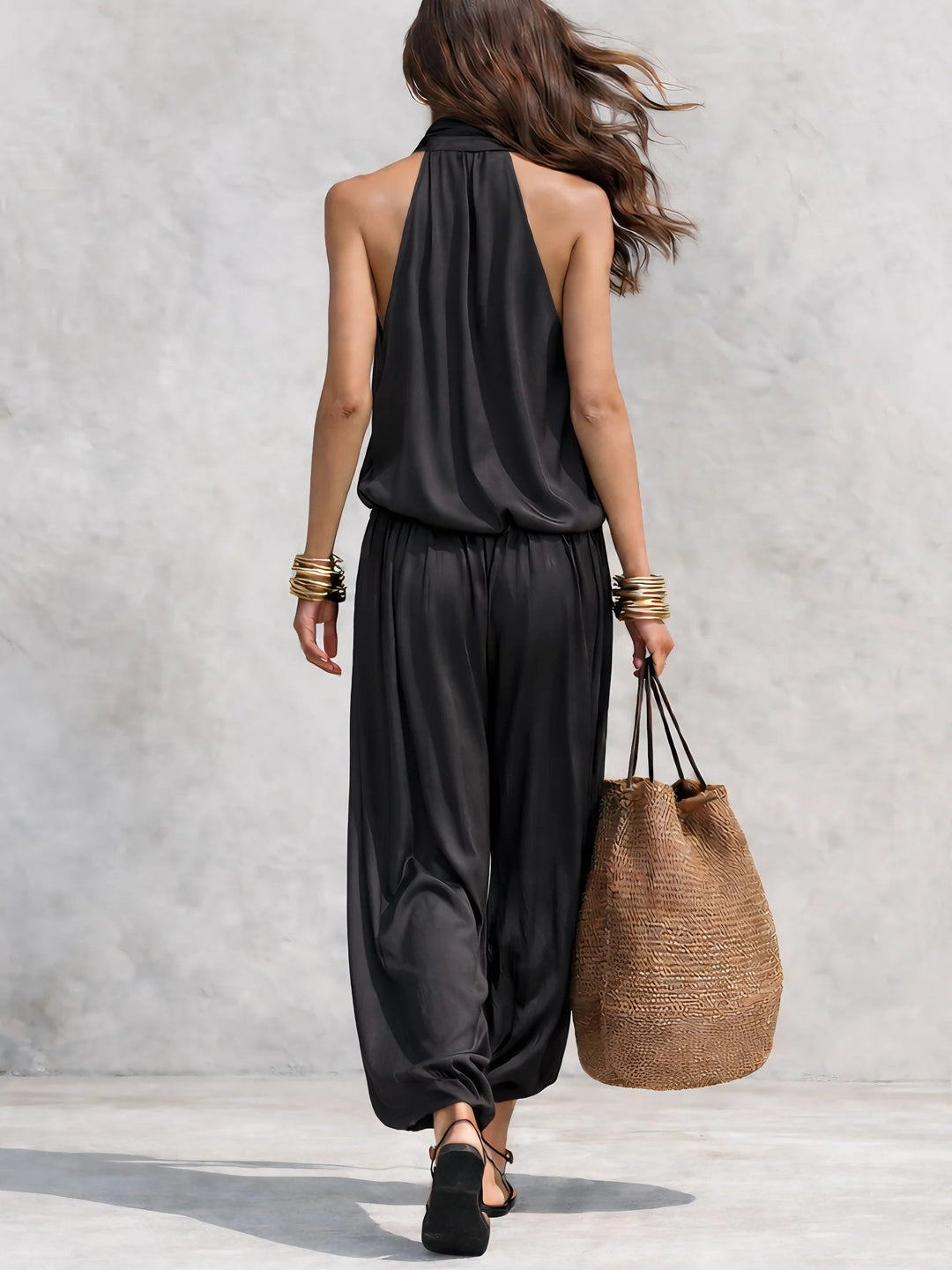 Black Draped Sleeveless Set for Women