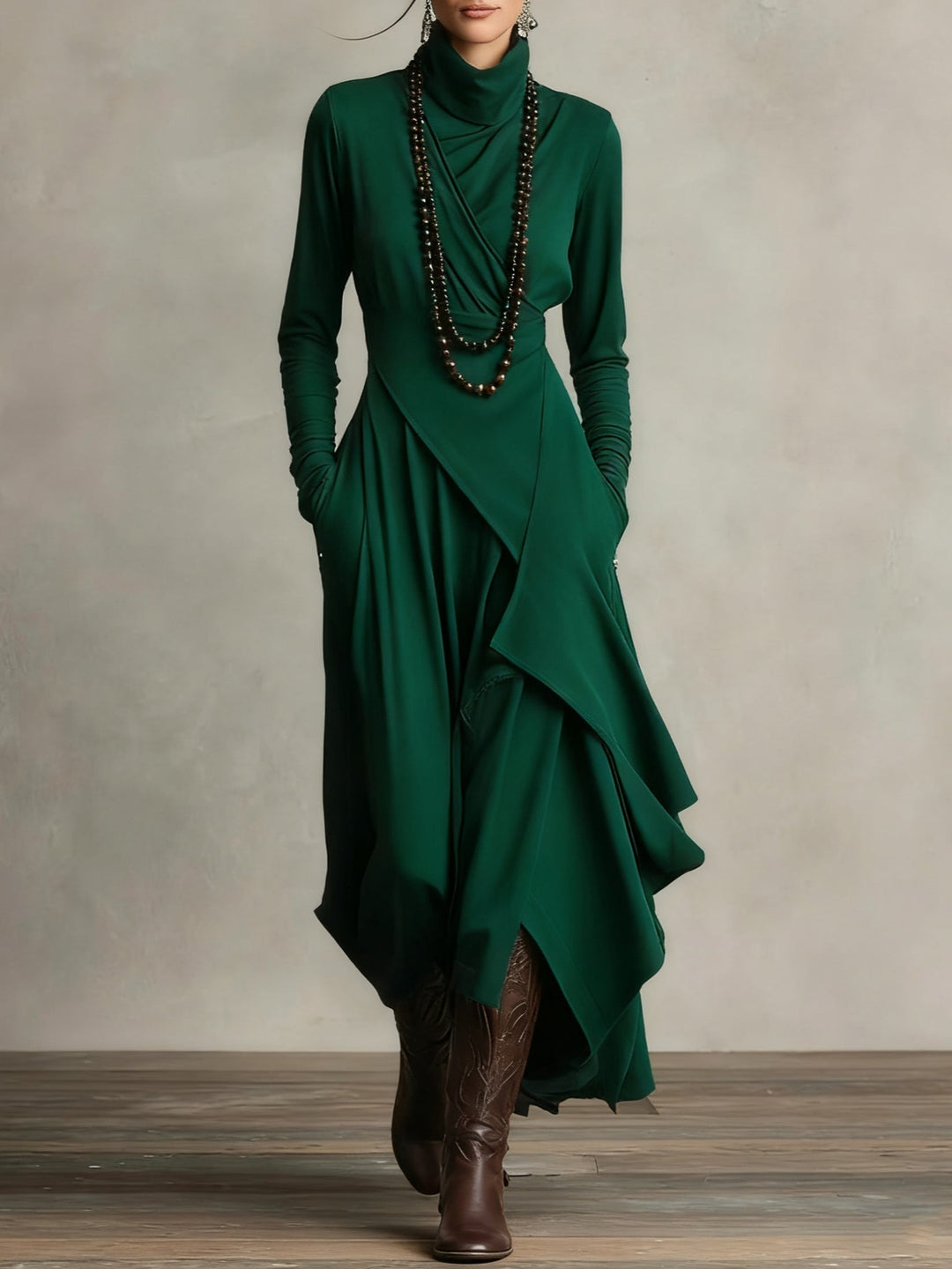 High Neck Maxi Dress for Women, Elegant Style