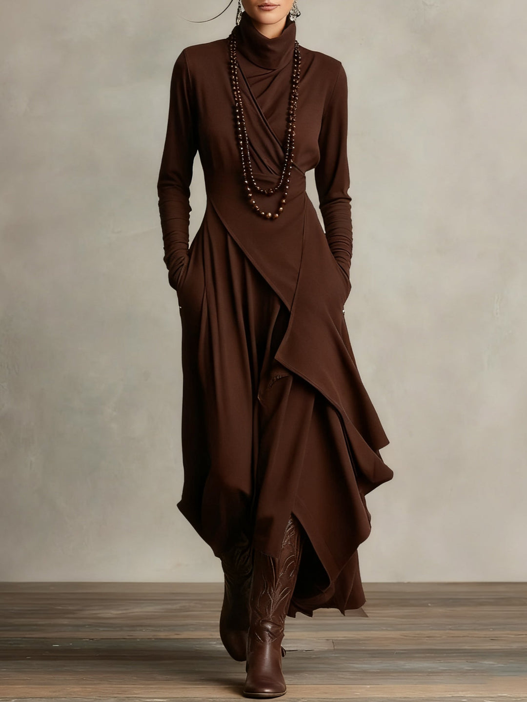 High Neck Maxi Dress for Women, Elegant Style