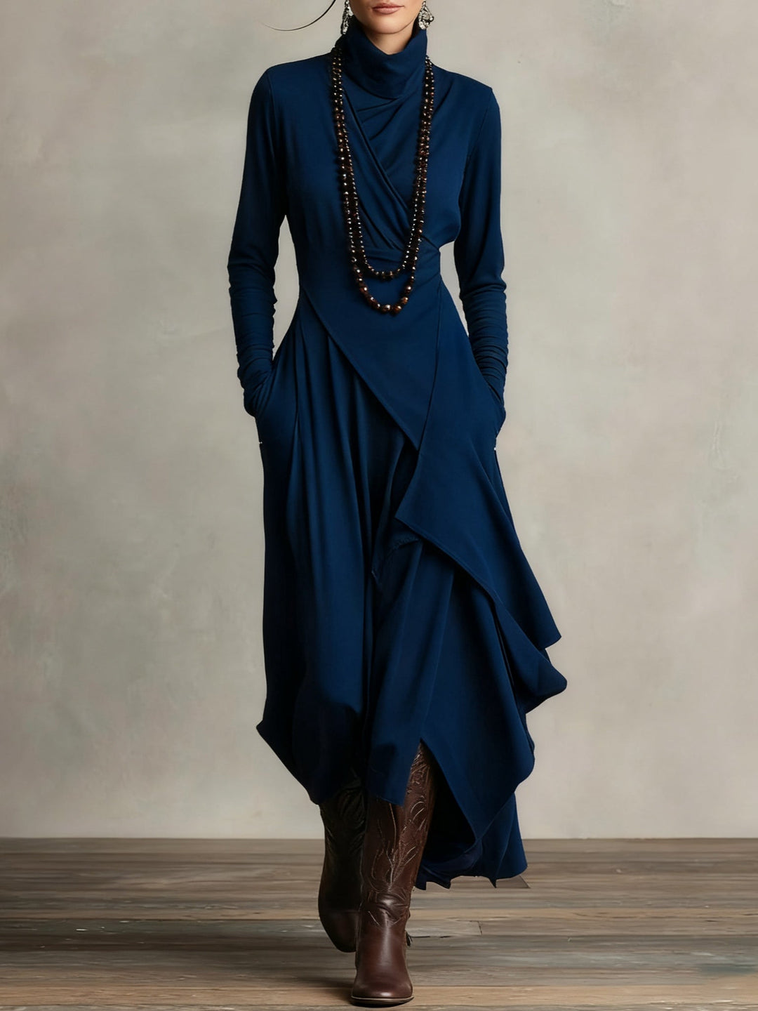 High Neck Maxi Dress for Women, Elegant Style