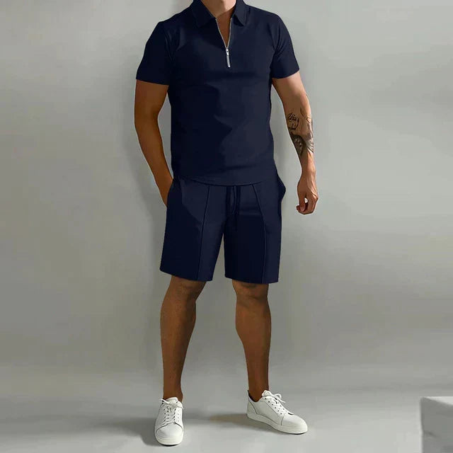 Polo and Tailored Shorts Set for Men, Refined Style