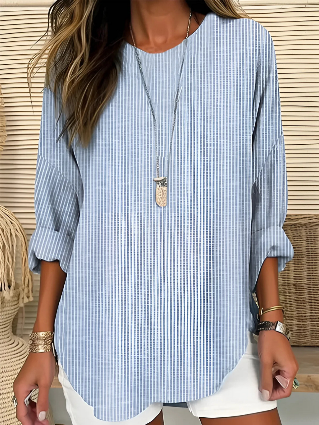 Striped Silhouette Blouse, Women's Chic Fit