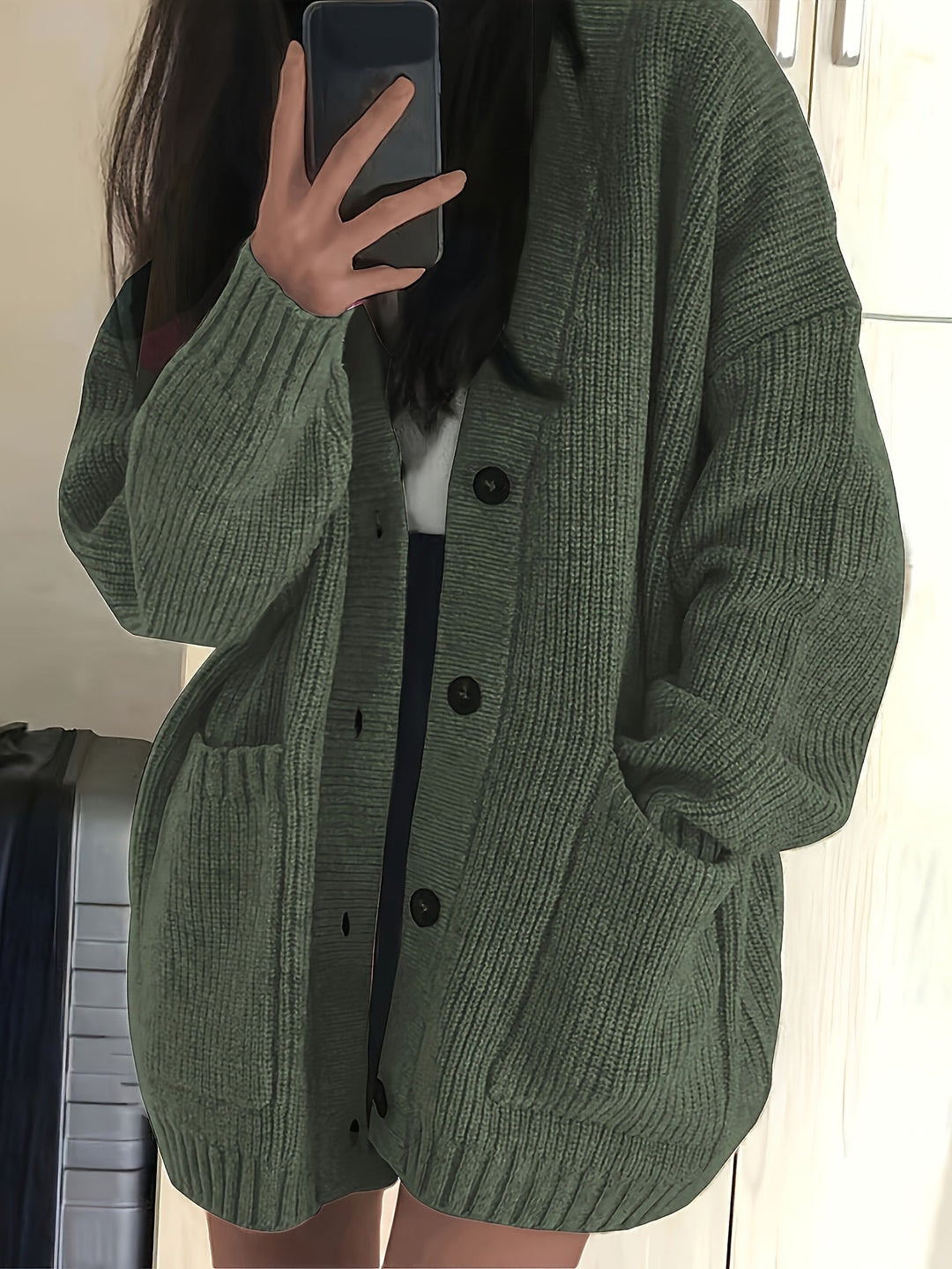 Ladies Relaxed Button-Front Cardigan