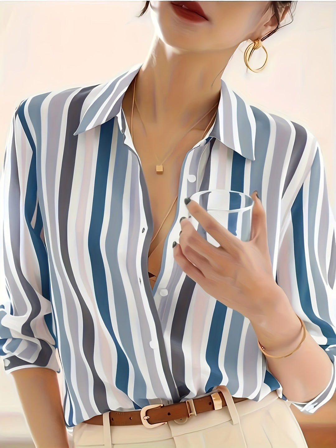 Refined Striped Button-Up Shirt for Women