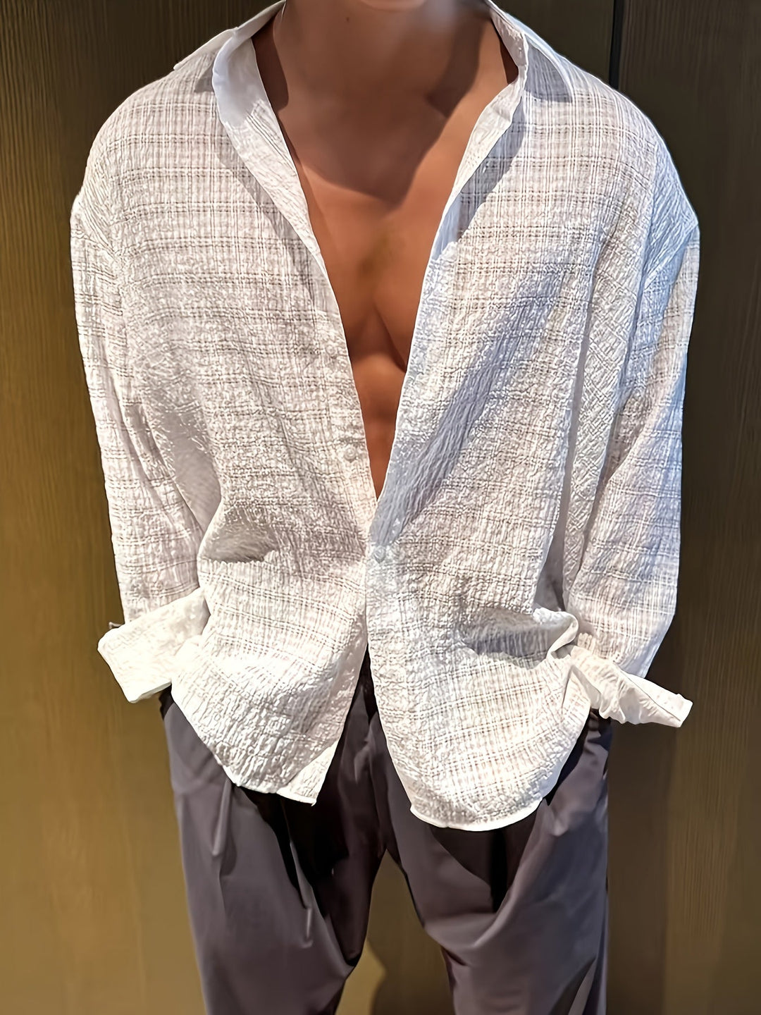 Relaxed Textured Long-Sleeve Shirt for Men