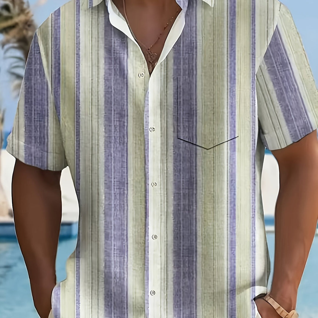 Relaxed Striped Short Sleeve Shirt for Men, Plus Size