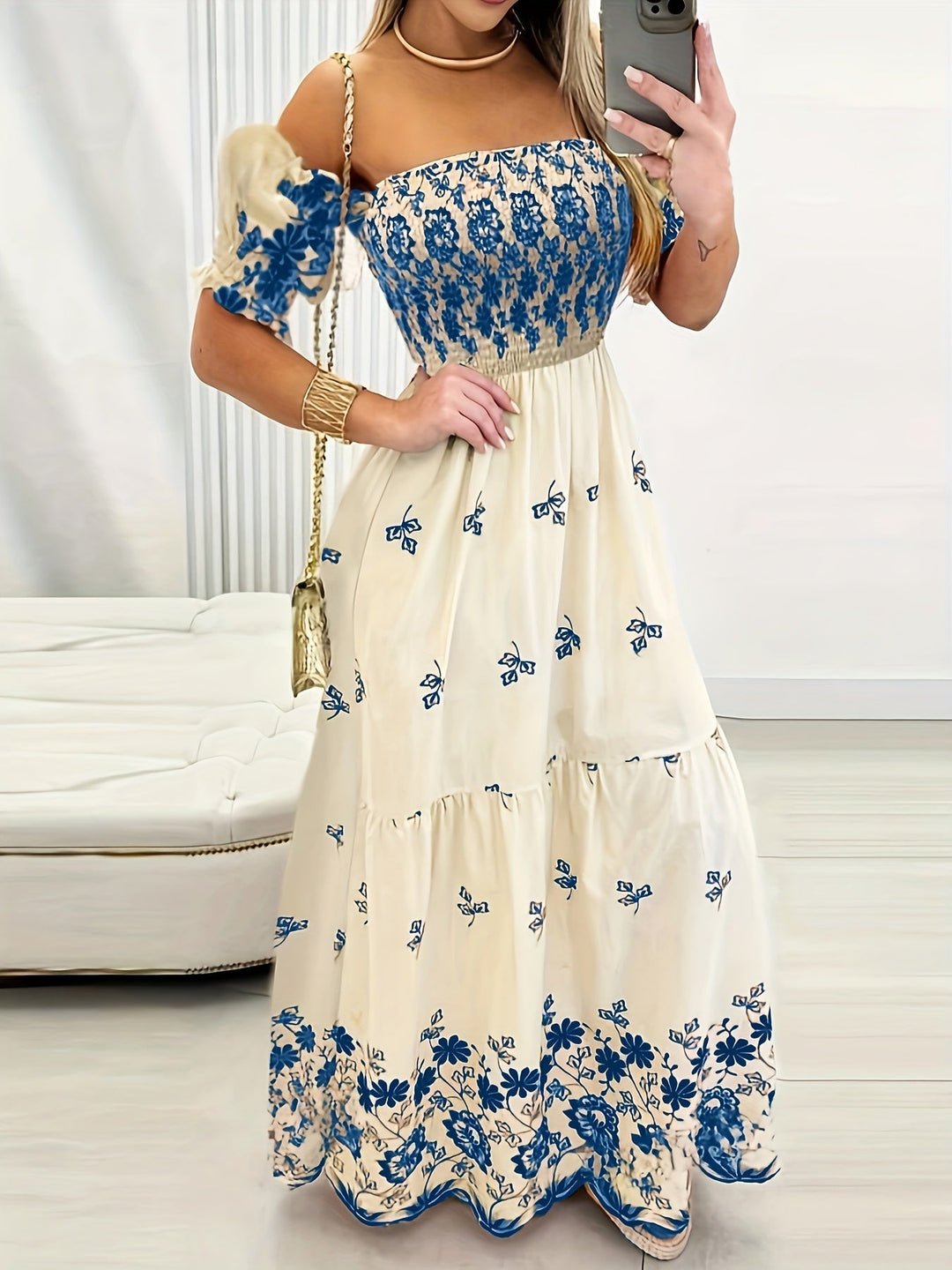 Women's Off-the-Shoulder Floral Maxi Dress