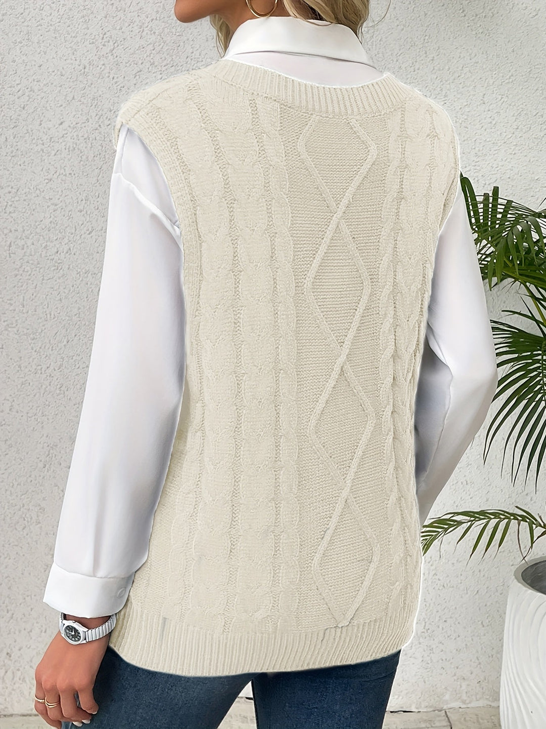 Ladies Cozy Cable-Knit V-Neck Sweater Vest