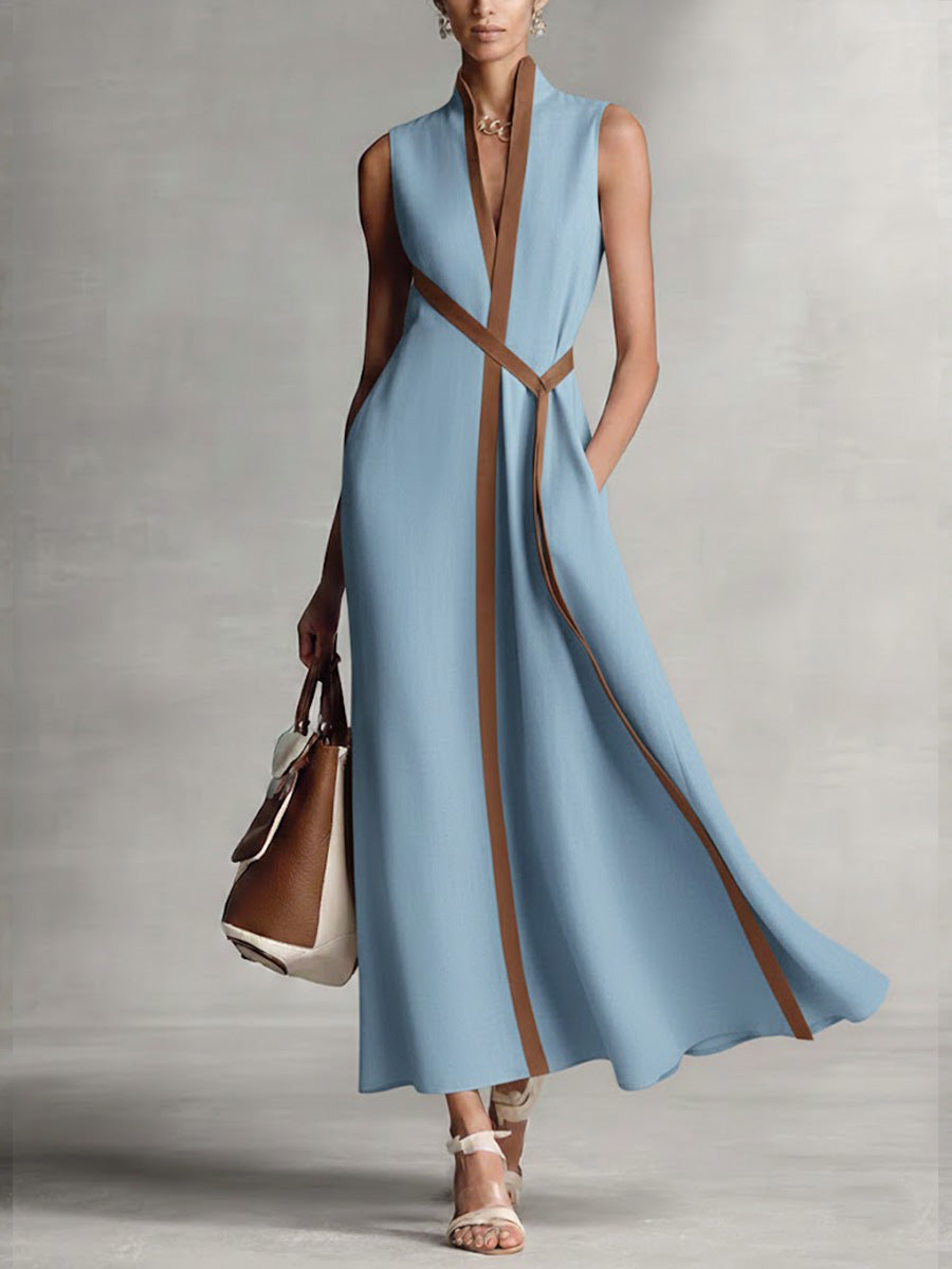 Contrast-Trim Sleeveless Midi Dress for Women