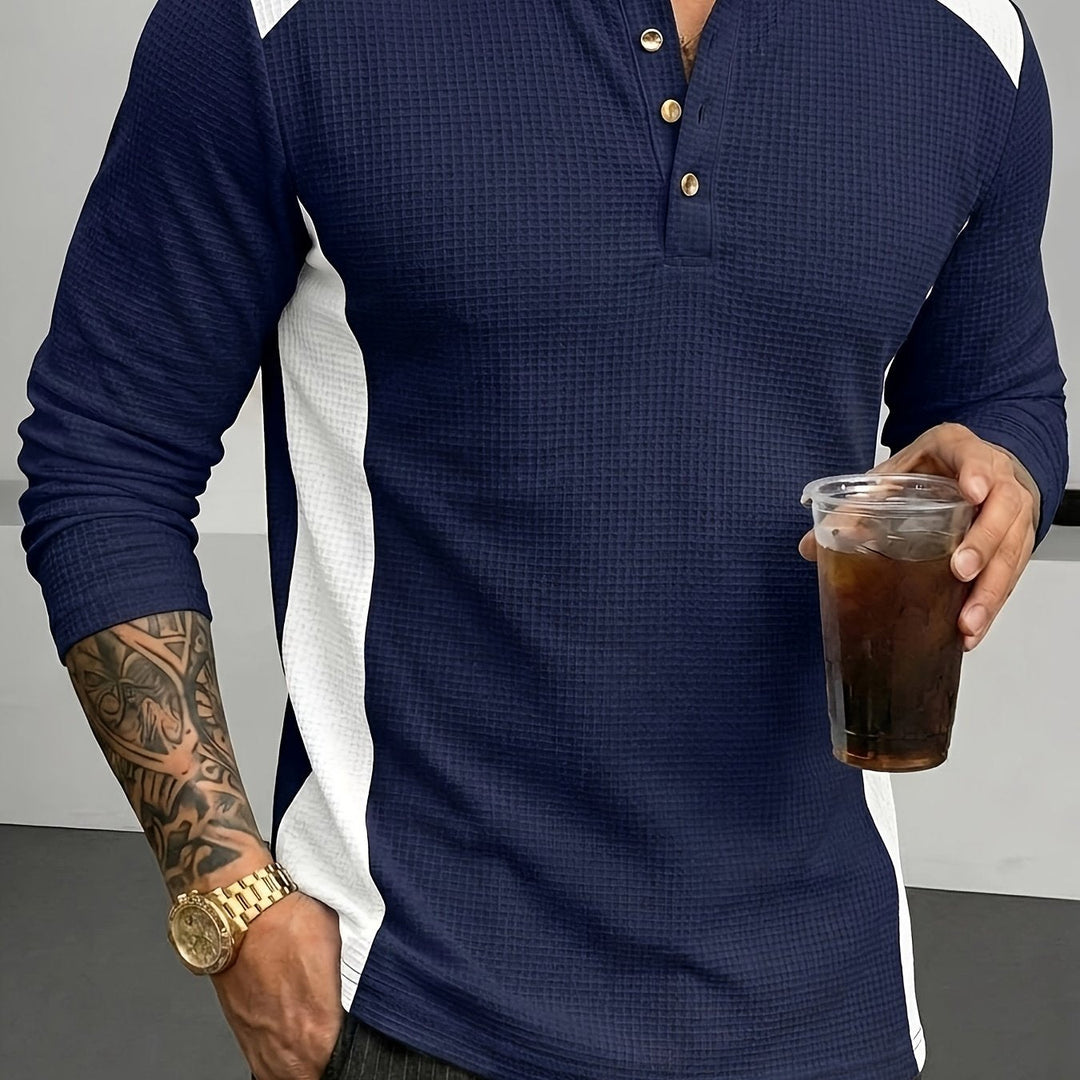 Textured Long-Sleeve Henley for Men, Plus Size